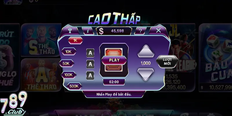 Giao diện game mini Cao thấp 789Club